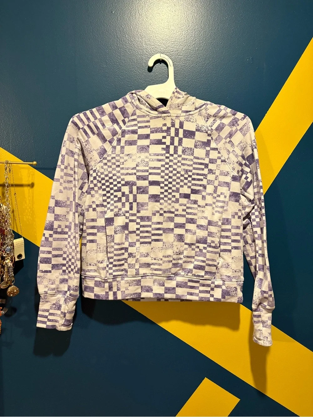 Athleta Girl Purple & Gray Checkered Lightweight Hoodie EUC